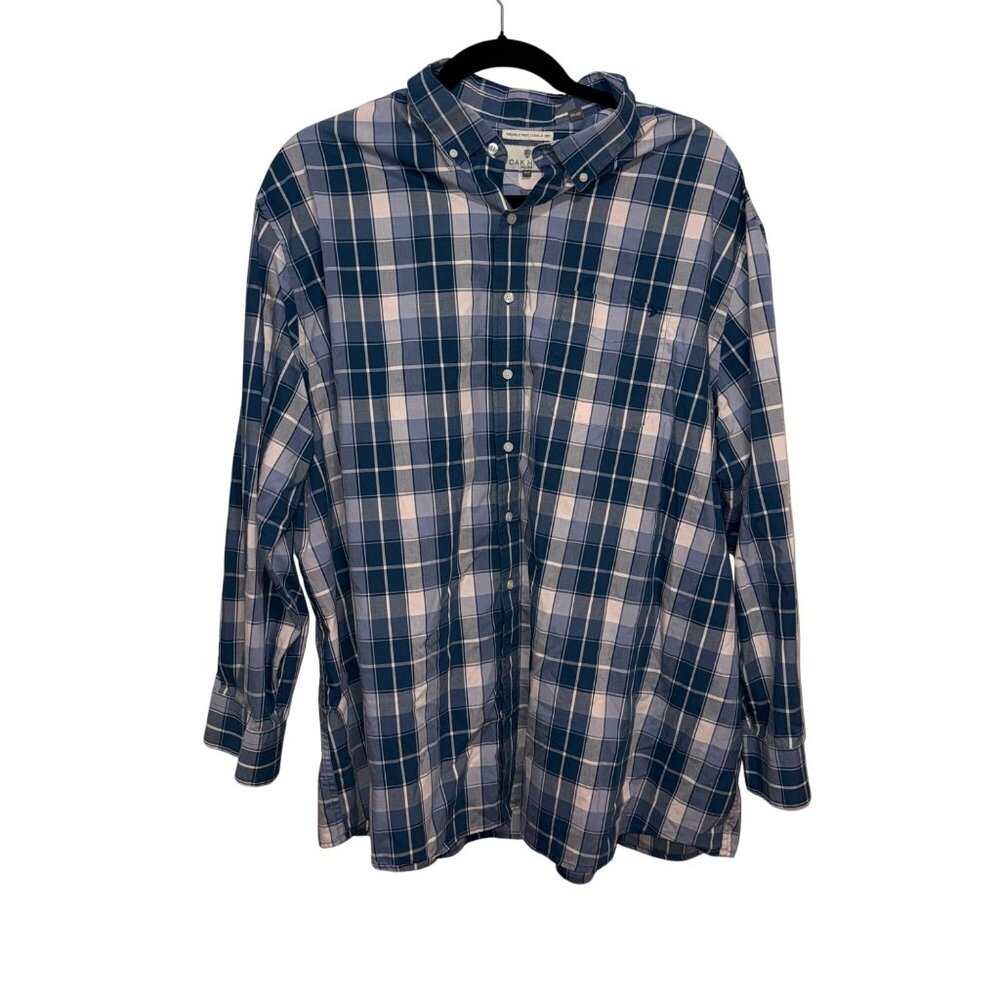 Oak Hill Mens Wrinkle-Free Plaid Button-Down Shirt 4XLT Blue & White